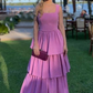 Rückenfreies lila A-Linien-Ballkleid mit Lagenmuster gh2809