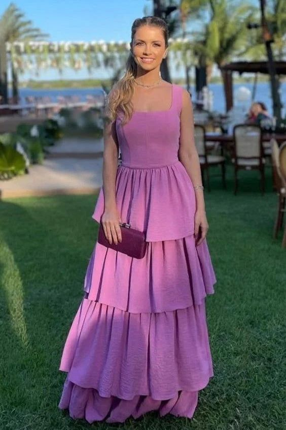 Rückenfreies lila A-Linien-Ballkleid mit Lagenmuster gh2809