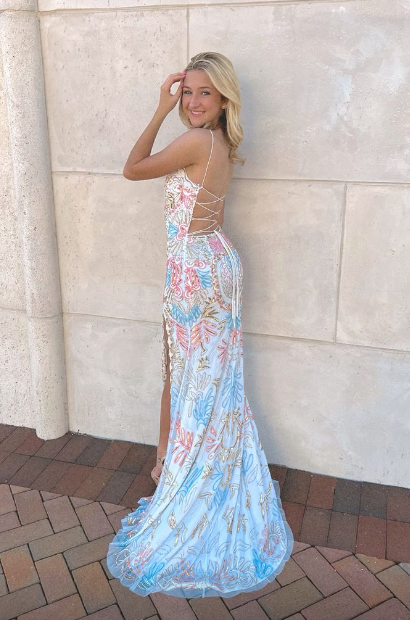 (out of stock)White gorgeous shiny exquisite beaded spaghetti strap sequined backless long chiffon ball gown prom dress evening gown holiday party dress gh2799