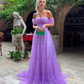 Elegant Purple Tulle A-Line Off Shoulder Long Prom Dress gh2833