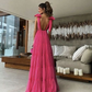 Pink backless deep V neck long prom dress A-line evening gown gh2807