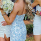 Blaues, florales, elegantes, süßes, kurzes, figurbetontes Homecoming-Kleid, Ballkleid, Partykleid, gh2866