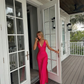 Heißes rosa A-Linie V-Ausschnitt ärmellos langes Satin Ballkleid Abendkleid Partykleid gh2921