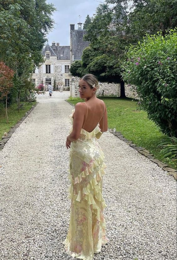 Yellow fashion elegant layered tulle long ball gown backless mermaid slim fit evening gown party dress gh2797