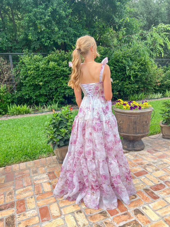 Rosa/Blau Süßes A-Linien-Blumen-Chiffon-Lang-Elegantes bodenlanges Ballkleid-Abendkleid-Hochzeits-Partykleid-Abschlussballkleid-Abschlusskleid gh2794