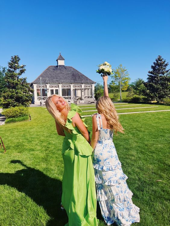 Blue elegant A-line layered chiffon floral backless long ball gown evening dress prom dress Graduation Dress gh2798