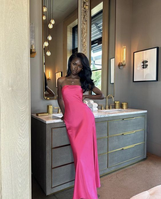 Robe d'anniversaire sirène sans bretelles rose fendue gh2991