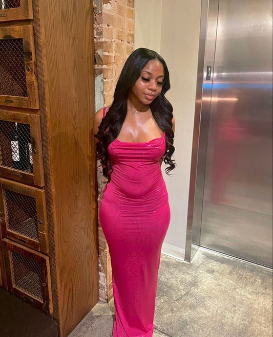Robe de soirée longue rose simple et élégante pour femme gh2998