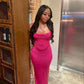 Pink simple elegant party dress women long evening ball gown gh2998