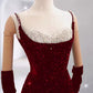 Girlhomeshops - Robe de soirée longue élégante bordeaux brillante à paillettes gh5027