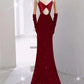 Girlhomeshops - Robe de soirée longue élégante bordeaux brillante à paillettes gh5027