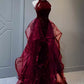 Burgund/Schwarz/Blau Glänzendes, figurbetontes, langes, elegantes Ballkleid mit Pailletten, Abendkleid gh3058