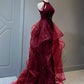 Burgund/Schwarz/Blau Glänzendes, figurbetontes, langes, elegantes Ballkleid mit Pailletten, Abendkleid gh3058