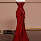 Burgunderrotes, wunderschönes, glänzendes, sexy Meerjungfrau-Pailletten-Abendkleid in langer, eleganter bodenlanger Ballkleid-Form gh3572