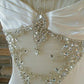 Pure white gorgeous exquisite elegant spaghetti straps long satin floor-length trailing prom dress evening dress wedding dress gh3633