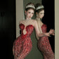 girlhomeshops- Red Divine Robe, Red Sparkle Waist Hip Ratio Mermaid Tail Dress gh6210