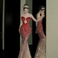 girlhomeshops- Red Divine Robe, Red Sparkle Waist Hip Ratio Mermaid Tail Dress gh6210