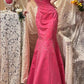 Pink Beaded Floral Elegant Long Satin Ball Gown Evening Dress Party Dress Bridesmaid Dresses gh4465