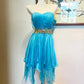 Blaues, modisches, kurzes Chiffon-Kleid mit Strasssteinen, für die Heimkehr, Geburtstagsparty, gh4943