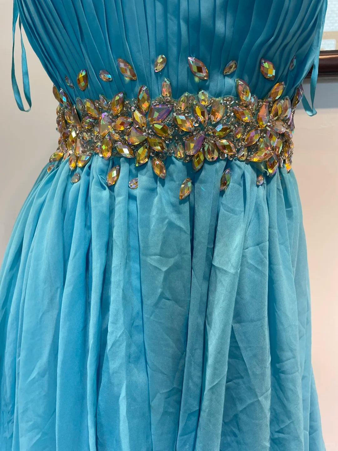 Blaues, modisches, kurzes Chiffon-Kleid mit Strasssteinen, für die Heimkehr, Geburtstagsparty, gh4943