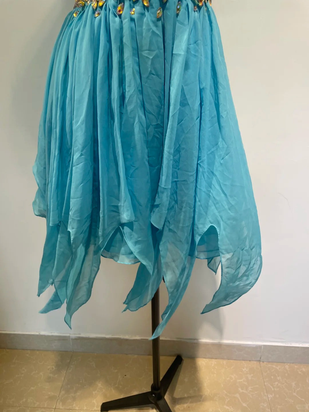 Blaues, modisches, kurzes Chiffon-Kleid mit Strasssteinen, für die Heimkehr, Geburtstagsparty, gh4943