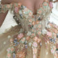 Champagne color gorgeous off shoulder exquisite lace floral applique long elegant ball gown formal evening dress prom dress gh3452