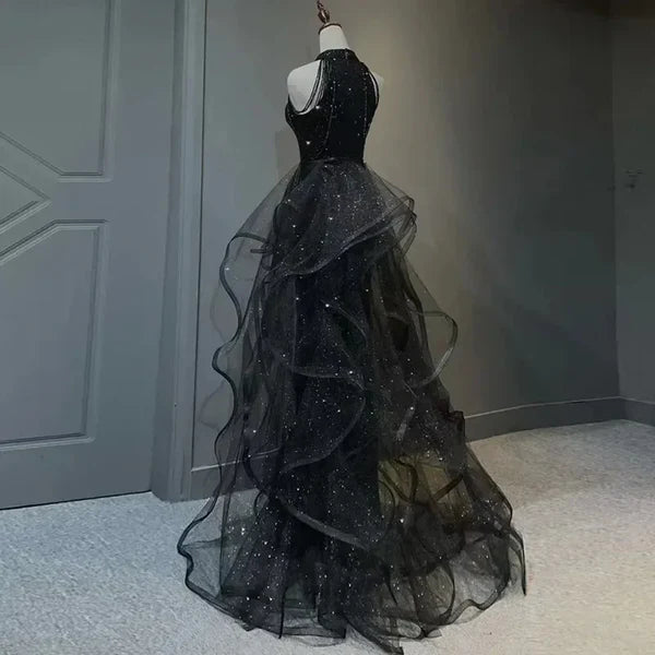 Burgund/Schwarz/Blau Glänzendes, figurbetontes, langes, elegantes Ballkleid mit Pailletten, Abendkleid gh3058