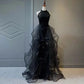 Burgund/Schwarz/Blau Glänzendes, figurbetontes, langes, elegantes Ballkleid mit Pailletten, Abendkleid gh3058