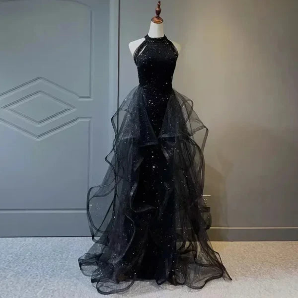 Burgund/Schwarz/Blau Glänzendes, figurbetontes, langes, elegantes Ballkleid mit Pailletten, Abendkleid gh3058