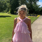 Rosa Neckholder-Mode Neckholder Rüschen Tiered Rüschen lange Chiffon Tüll Ballkleid Abendkleid Partykleid gh3100