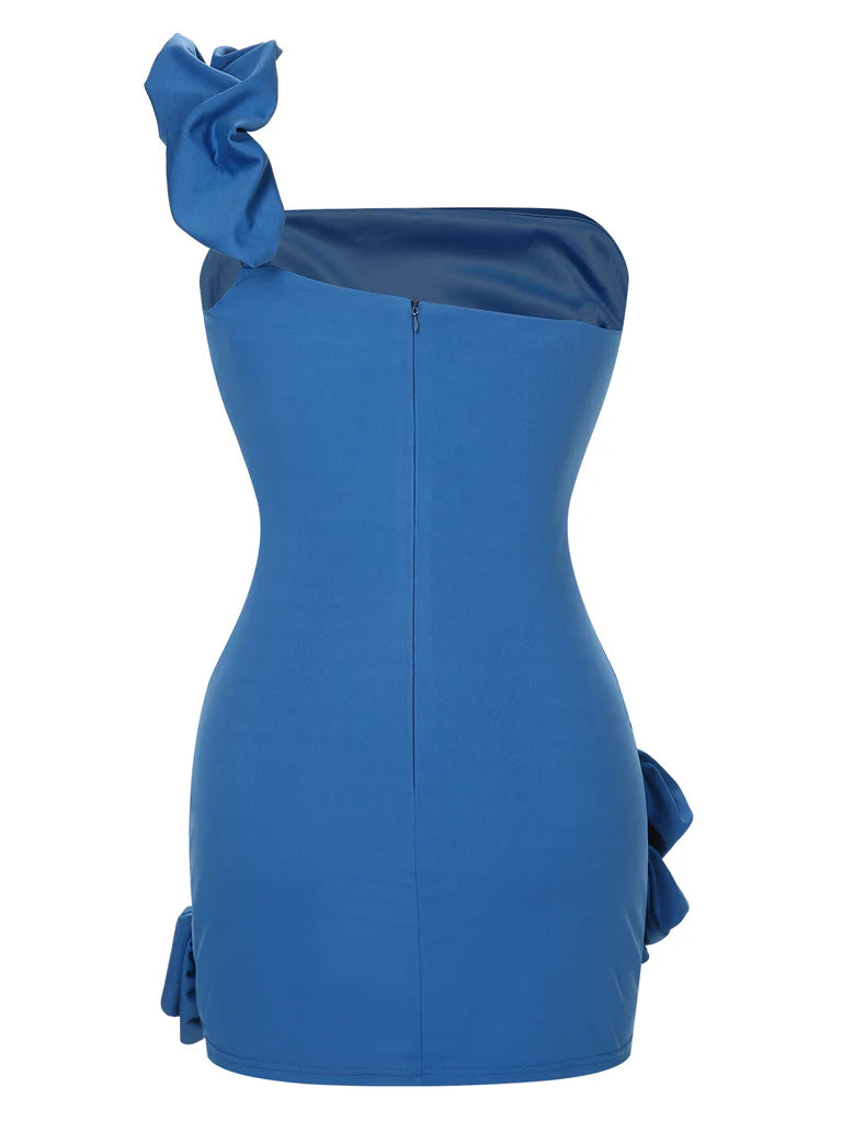 Robe de soirée courte en satin bleu/noir/blanc à fleurs, tenue de fête d'anniversaire gh4852