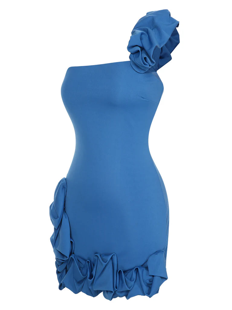 Robe de soirée courte en satin bleu/noir/blanc à fleurs, tenue de fête d'anniversaire gh4852