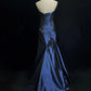 Robe de soirée longue en satin bleu marine, élégante et exquise, avec col en cœur et perles, sans manches, style sirène, gh3469