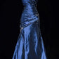 Robe de soirée longue en satin bleu marine, élégante et exquise, avec col en cœur et perles, sans manches, style sirène, gh3469