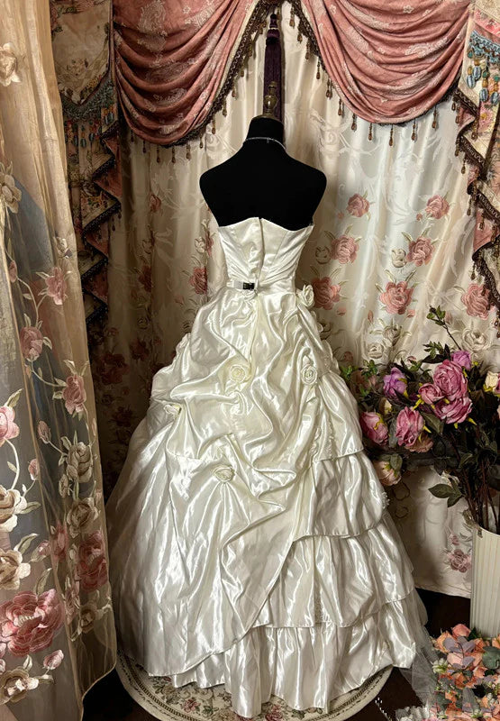 Robe de soirée longue en satin ivoire élégante et exquise avec appliques gh3201