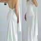 Weiß einfarbig elegante mode band einfache rückenfreie lange meerjungfrau bodenlangen ballkleid abendkleid partykleid gh3475