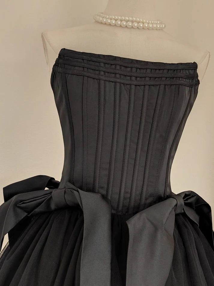 Black Sweet Cute A-line Off-shoulder Short Travel Holiday Dress Satin Birthday Dress Homecoming Dress Party Dress 11282