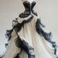Schwarz weiß Vintage elegante zarte Spitze lange Tüll Ballkleid Abendkleid Abschlussball Partykleid Hochzeitskleid gh3421