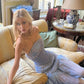 Light Blue Vintage Fashion Exquisite Beading A-Line Off-the-shoulder Long Chiffon Ball Gown Evening Dress Party Dress gh3454