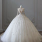 Ivory White Beaded Fashion Long Train Tulle Ball Gown Wedding Dress gh4952