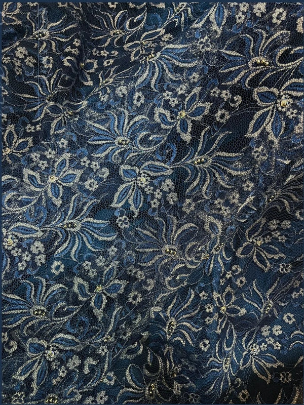 Saphirblau exquisite Perlen plissiert elegante und charmante Retro-Mode floral lange Taft Spitze Ballkleid Abendkleid gh4435