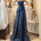 Saphirblau exquisite Perlen plissiert elegante und charmante Retro-Mode floral lange Taft Spitze Ballkleid Abendkleid gh4435