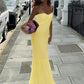 Robe de soirée élégante en mousseline de soie avec haut tube jaune et longue robe de soirée pour invités de mariage gh3326