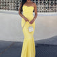 Robe de soirée élégante en mousseline de soie avec haut tube jaune et longue robe de soirée pour invités de mariage gh3326