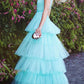 Blaues, modisches V-Ausschnitt, elegantes A-Linien-Kleid mit langem bodenlangem Tüll-Ballkleid, Abendkleid für Hochzeitsgäste, Partykleid gh980