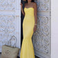 Robe de soirée élégante en mousseline de soie avec haut tube jaune et longue robe de soirée pour invités de mariage gh3326