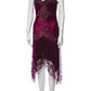 girlhomeshops-Burgundy Satin Lace Paneled Spaghetti Straps High-Low Midi Dress with Beading and Sequins gh6308