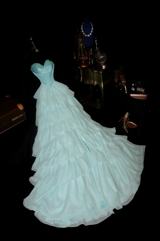 Robe de bal longue en satin bleu élégant et brillant gh6811