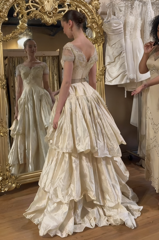girlhomeshops- Vintage Ball Gown With Delicate Gold Beading gh6217