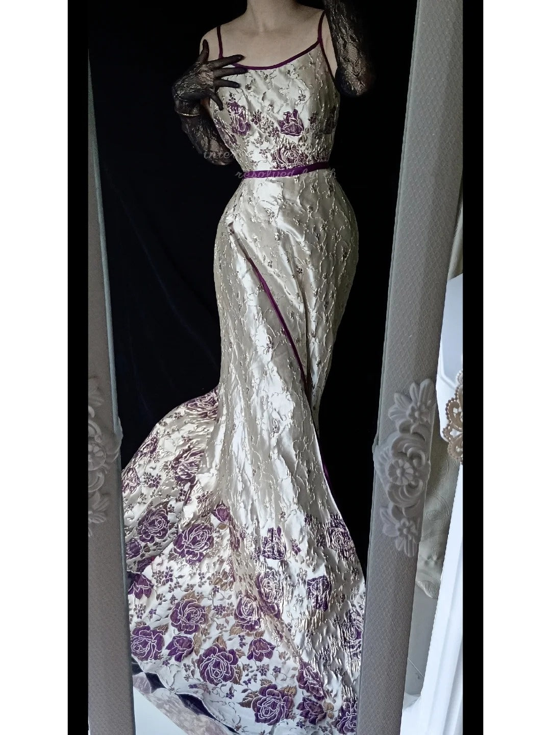 Robe de soirée longue en satin blanc violet à fleurs, style vintage, élégante, style sirène, slim, gh4714